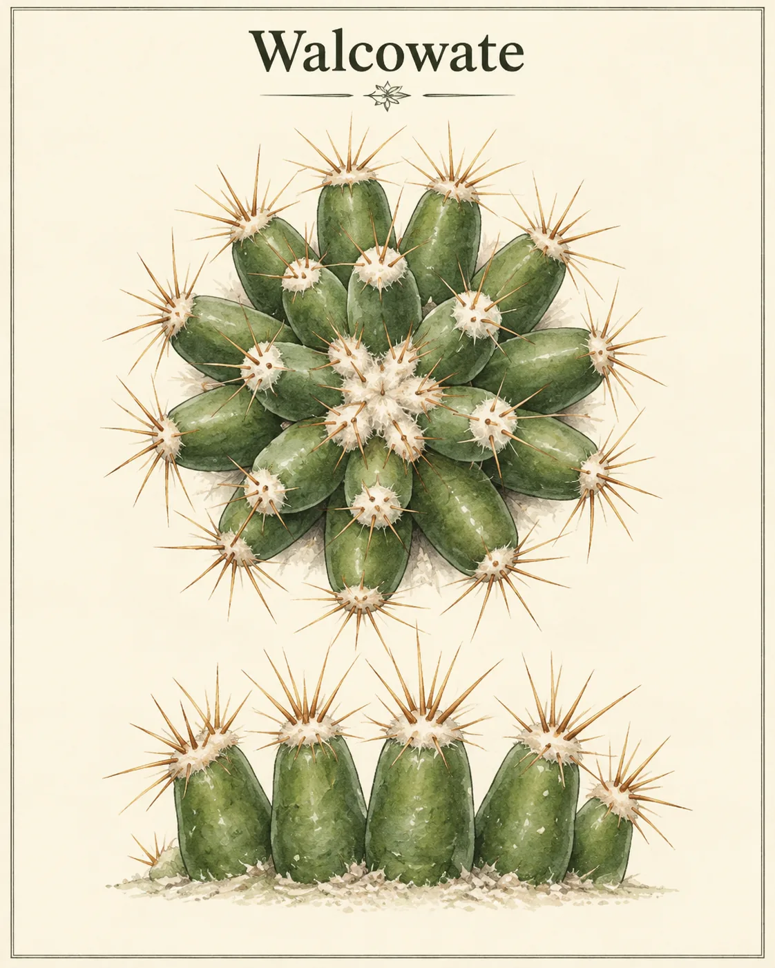 Schematic trait. Cylindrical and rounded. Example and scope of comparison. Mammillaria bocasana.