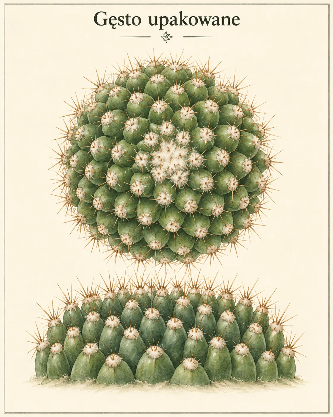 Schematic trait. Densely arranged. Example and scope of comparison. Mammillaria evermanniana.
