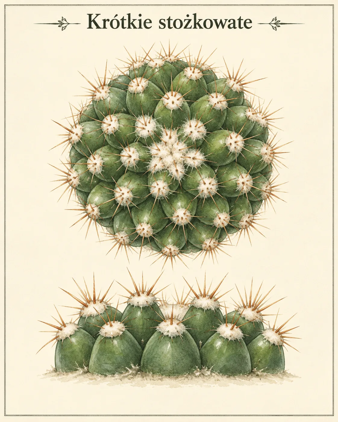 Schematic trait. Short-conical. Example and scope of comparison. Mammillaria mammillaris.