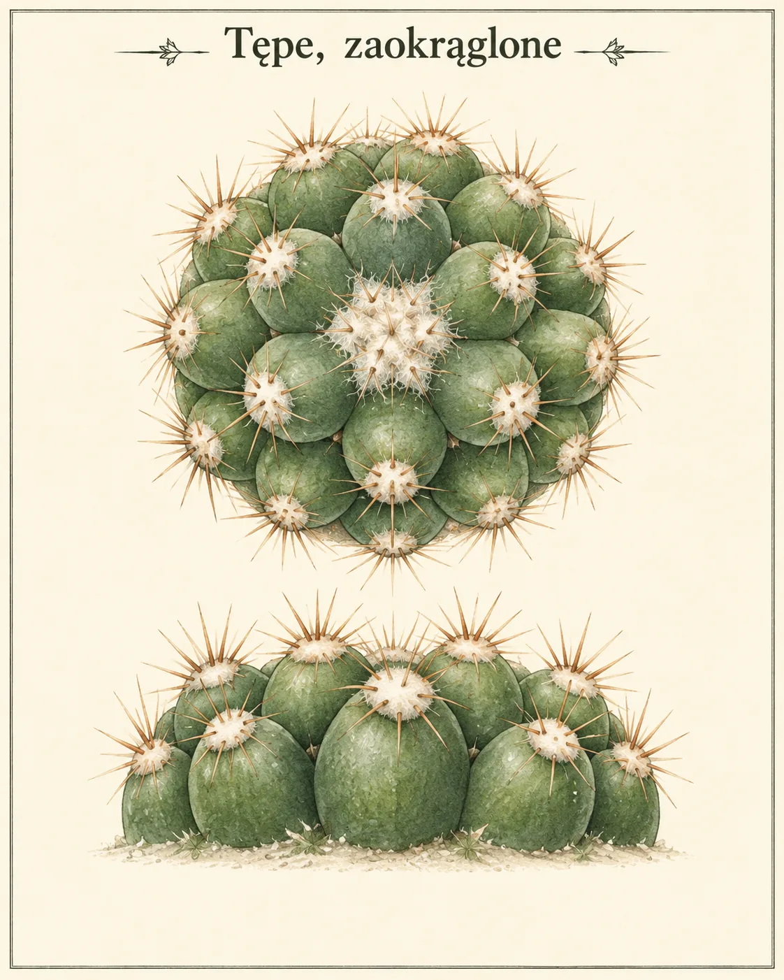 Schematic trait. Blunt-tipped. Example and scope of comparison. Mammillaria heyderi subsp. gaumeri.