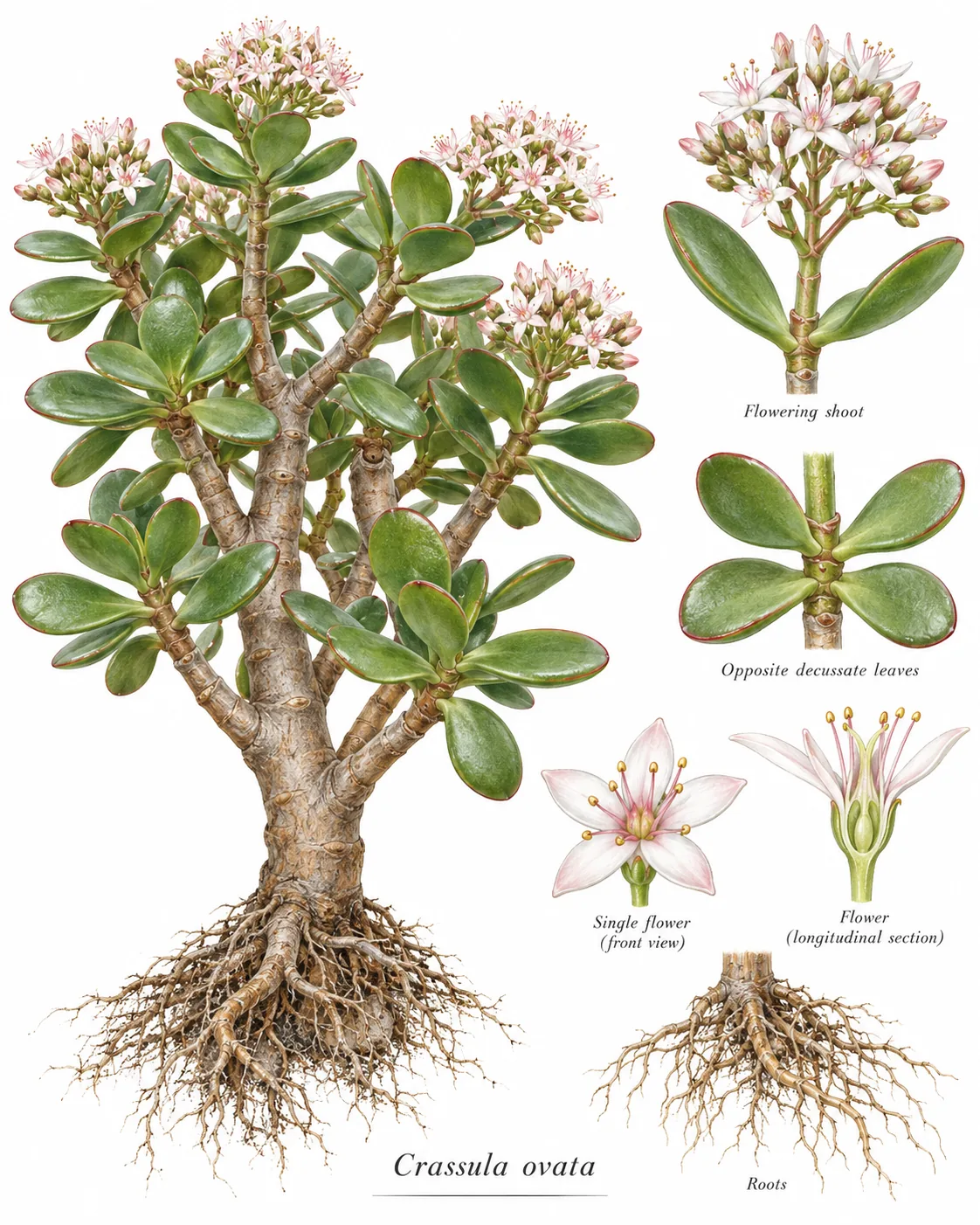 AI-generated illustrative depiction labelled Crassula ovata.