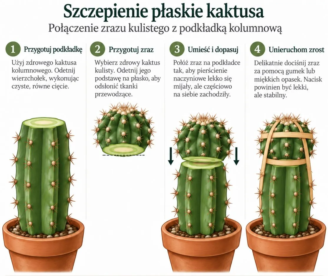 Successive stages of preparing the rootstock and scion, bringing the cut surfaces together and securing them. The vascular regions of both stems should have points of contact.